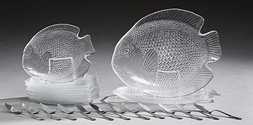 Twelve Piece French Glass Fish Set, 20th c., consi