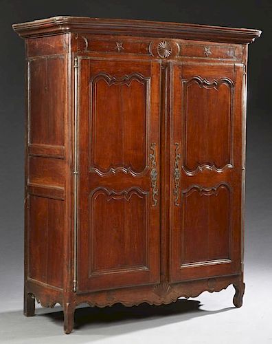 French Provincial Carved Cherry Armoire, early 19t