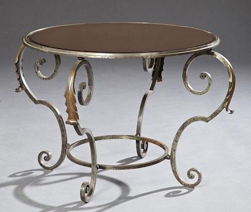 French Wrought Iron Mirror Top Coffee Table, 20th