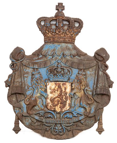 Dutch Cast Iron Coat Of Arms Of The Netherlands Ca. 1880, H 32'' W 24''