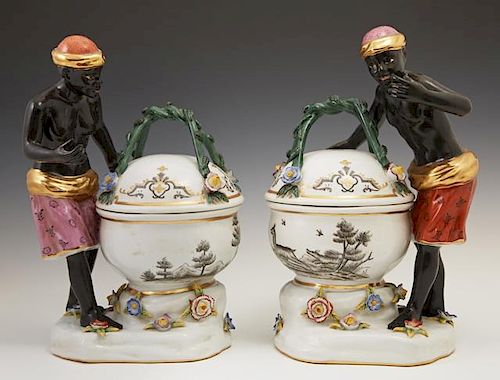 Pair of German Porcelain Meissen Style Blackamoor