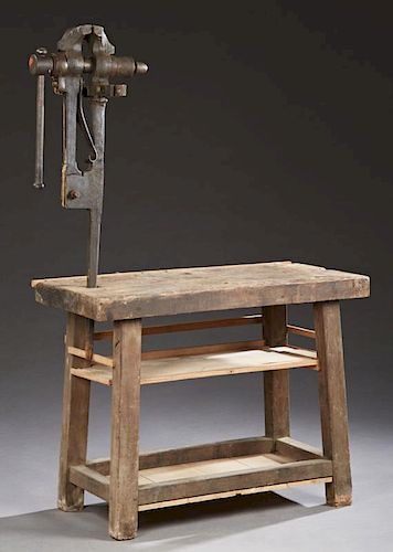 French Carved Elm Cabinet Maker's Workbench, 19th
