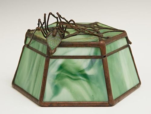 Slag Glass Orient and Flume Hexagonal Dresser Box,