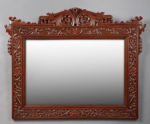 English Carved Mahogany Overmantel Mirror, late 19