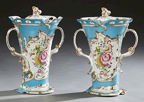 Pair of Continental Porcelain Covered Flare Vases,