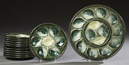 Thirteen Piece French Majolica Oyster Set, 20th c.