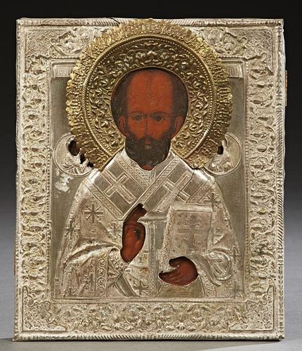 Russian Icon, of St. Nicholas of Myra, c. 1890, te