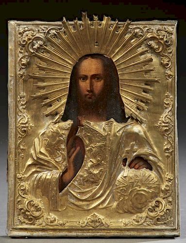 Russian Icon, 19th c., of Christ the Savior, oil o