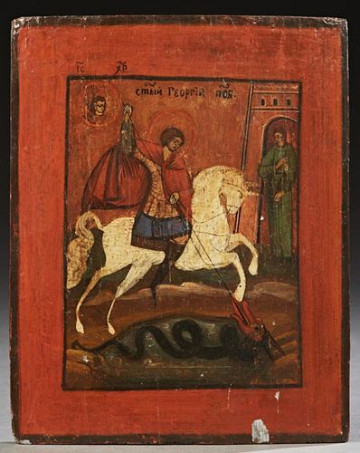 Russian Icon of Saint George Slaying the Dragon, 1