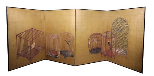 Large Gilded 4-Panel Chinese Screen