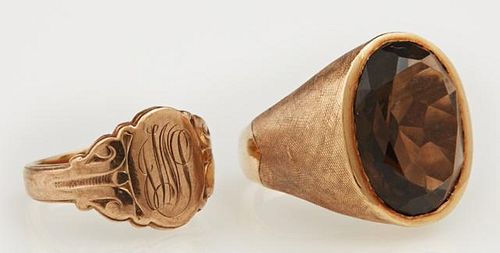 Two 18K Yellow Gold Rings, one a man's with a face