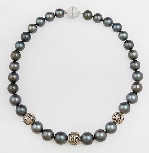 Strand of Thirty Black Tahitian Cultured Pearls, w