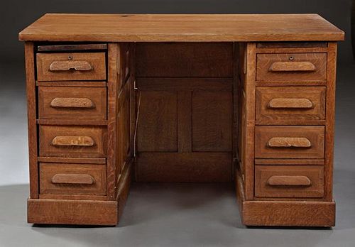 American Golden Oak Office Desk, c. 1900, on doubl