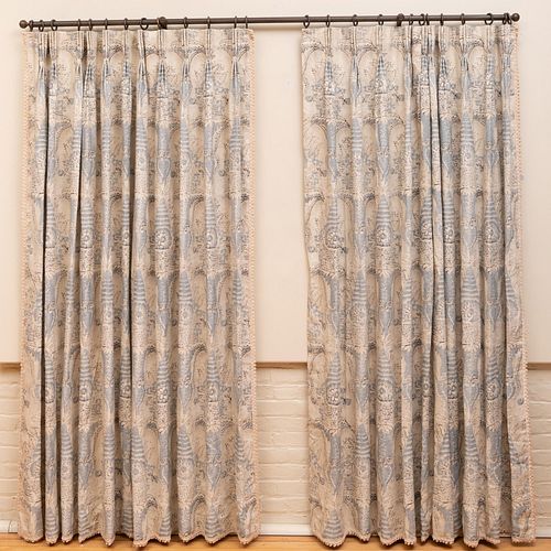 Group of Blue Linen Paisley Curtains