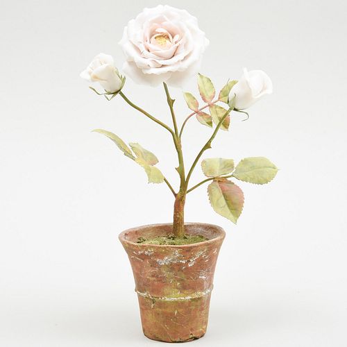 Small Vladimir Tole and Porcelain Model of Roses
