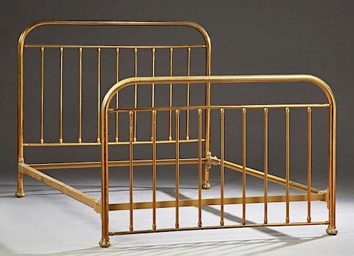 French Brass Double Bed, c. 1910, with an arched s