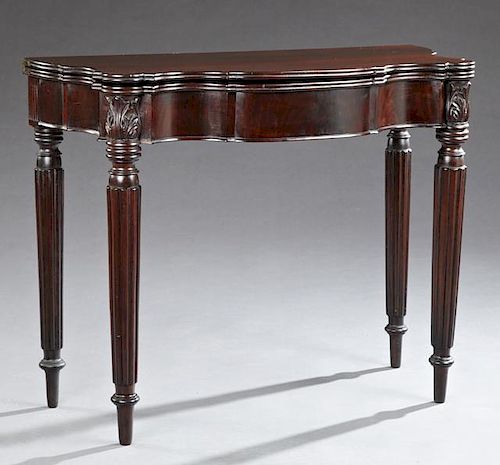 American Carved Mahogany Sheraton Style Games Table, early 19th c., probably the school of Samuel McIntyre of Salem, MA, the 