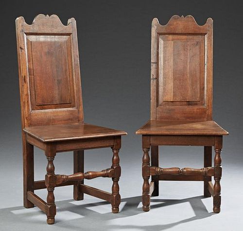 Pair of English William and Mary Style Carved Oak