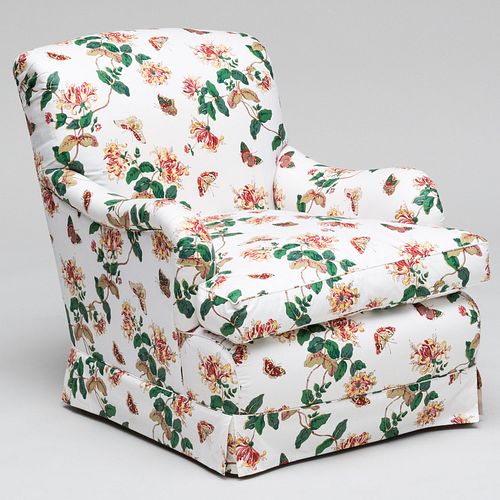 Floral and Butterfly Pattern Chintz Upholstered Club Chair