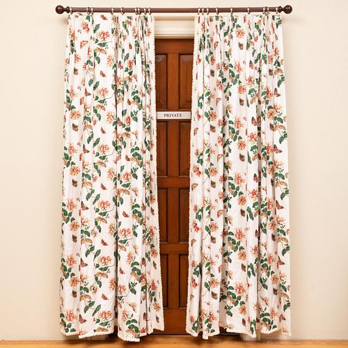 Two Floral and Butterfly Pattern Chintz Curtains