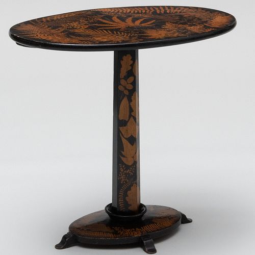 Unusual Continental Penwork Decorated Side Table