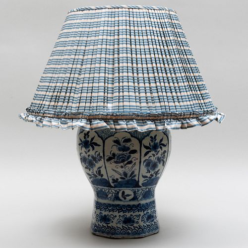 Blue and White Delft Jar Mounted as a Lamp and a Custom Shade