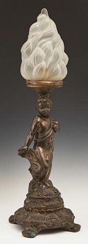 American Gilt Spelter Figural Putto Lamp, early 20