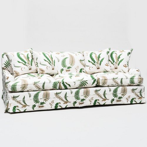Linen Botanical Upholstered Three Seat Sofa
