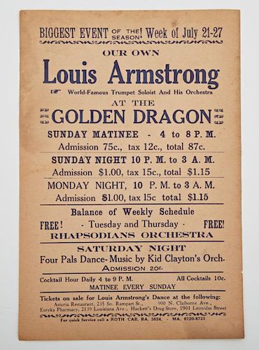 Rare Playbill for Louis Armstrong, c. 1935, at the