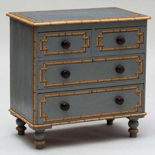 Victorian Grey Painted Faux Bamboo Chest of Drawers