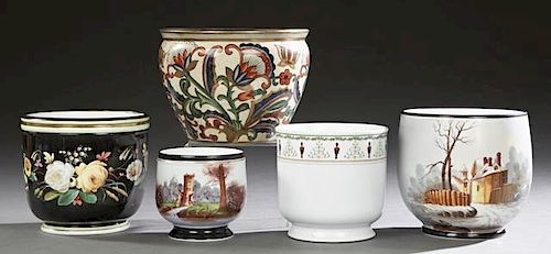 Group of Five French Porcelain Jardinieres, 19th a