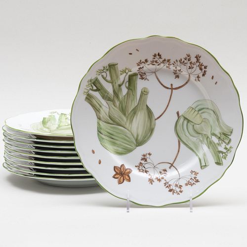 Set of Ten Limoges Porcelain Plates with Vegetables