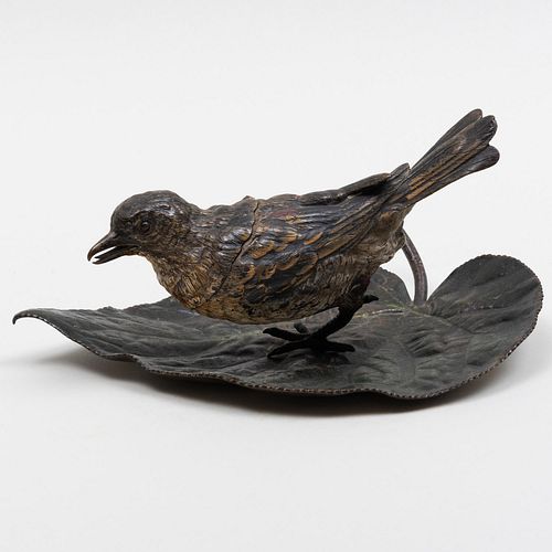Austrian Cold Painted Bronze Bird Form Inkwell