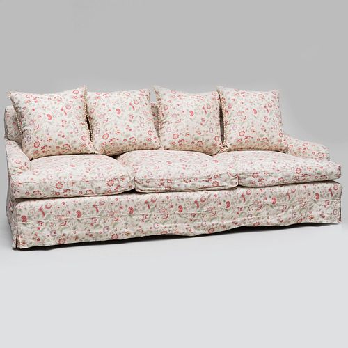 Floral Linen Upholstered Three Seat Sofa