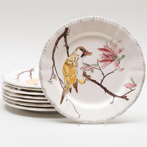 Set of Twelve Gien Porcelain Dinner Plates in 'Les Grands Oiseaux' Pattern