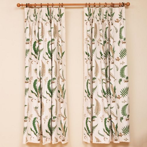Two Botanical Printed Linen Curtains