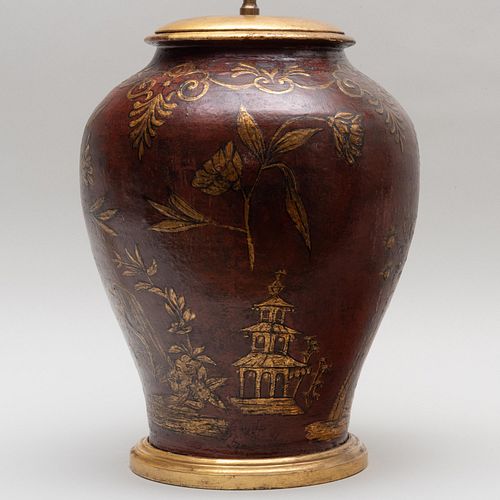 Chinoiserie Lacquered Pottery Table Lamp