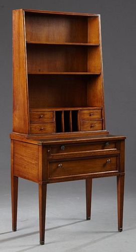 Louis XVI Style Carved Walnut Secretary Bookcase,