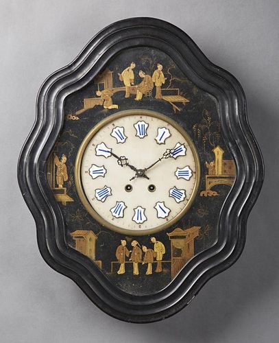 Unusual French Ebonized Chinoisserie Wall Clock, c