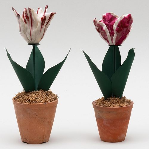 Two Porcelain and Tole Models of Tulips