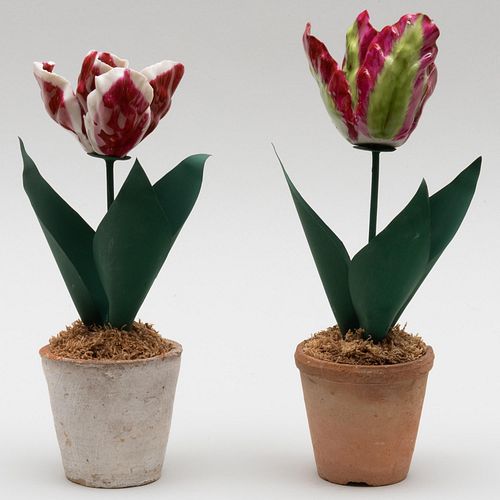 Two Porcelain and Tole Models of Tulips