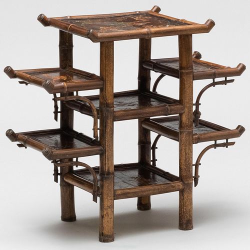 Chinese Export Lacquer and Faux Bamboo Etagere