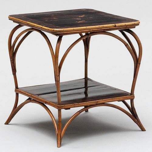 Unusual Chinese Export Bamboo and Lacquer Two Tier End Table