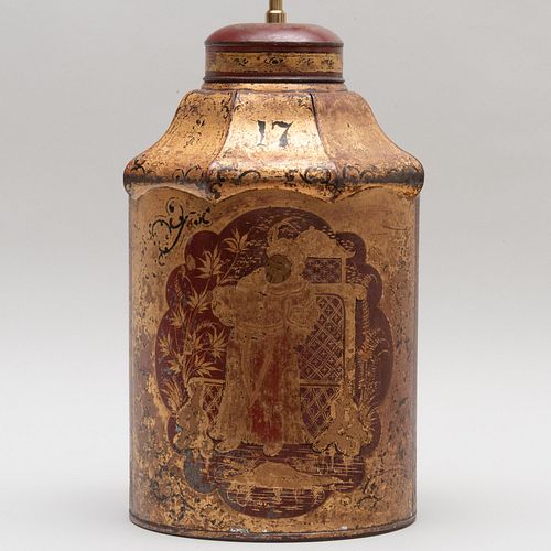 Chinoiserie Tole Tea Canister Mounted as a Lamp