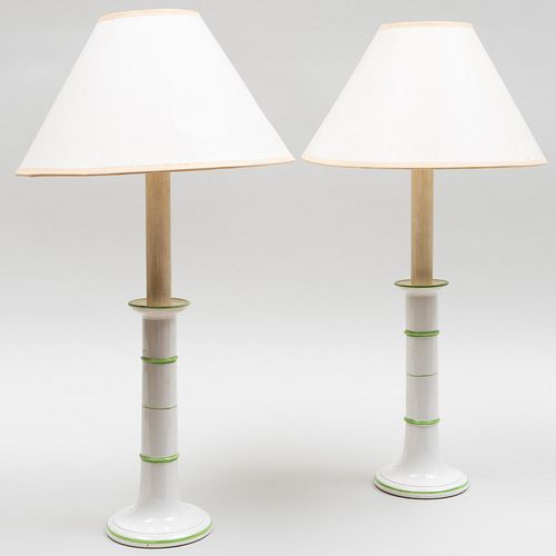 Pair of Porcelain Candlestick Lamps