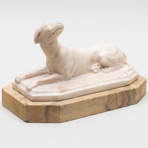 Continental Carved Marble Figure of a Recumbent Hound
