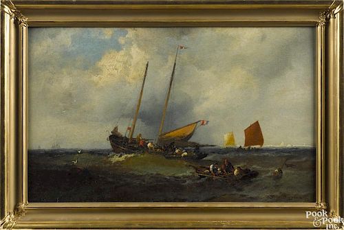Franklin Dullin Briscoe (American 1844-1903), oil on board seascape, signed lower right and dated