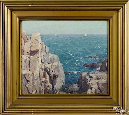 George Sotter (American 1879-1953), oil on board, titled Gull Head, North Shore, signed