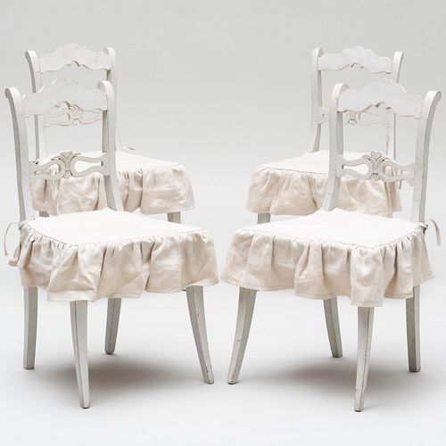 Set of Four Swiss Painted Side Chairs, in the Regency Taste