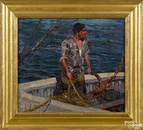 Susan Gertrude Schell (American 1891-1970), oil on canvas, titled A Man and His Boat, signed